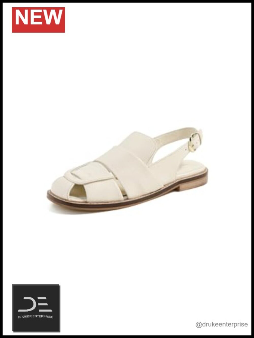 Woven Leather Slingback Fisherman Flats, Low Block Heel, Buckle Strap, Round Toe